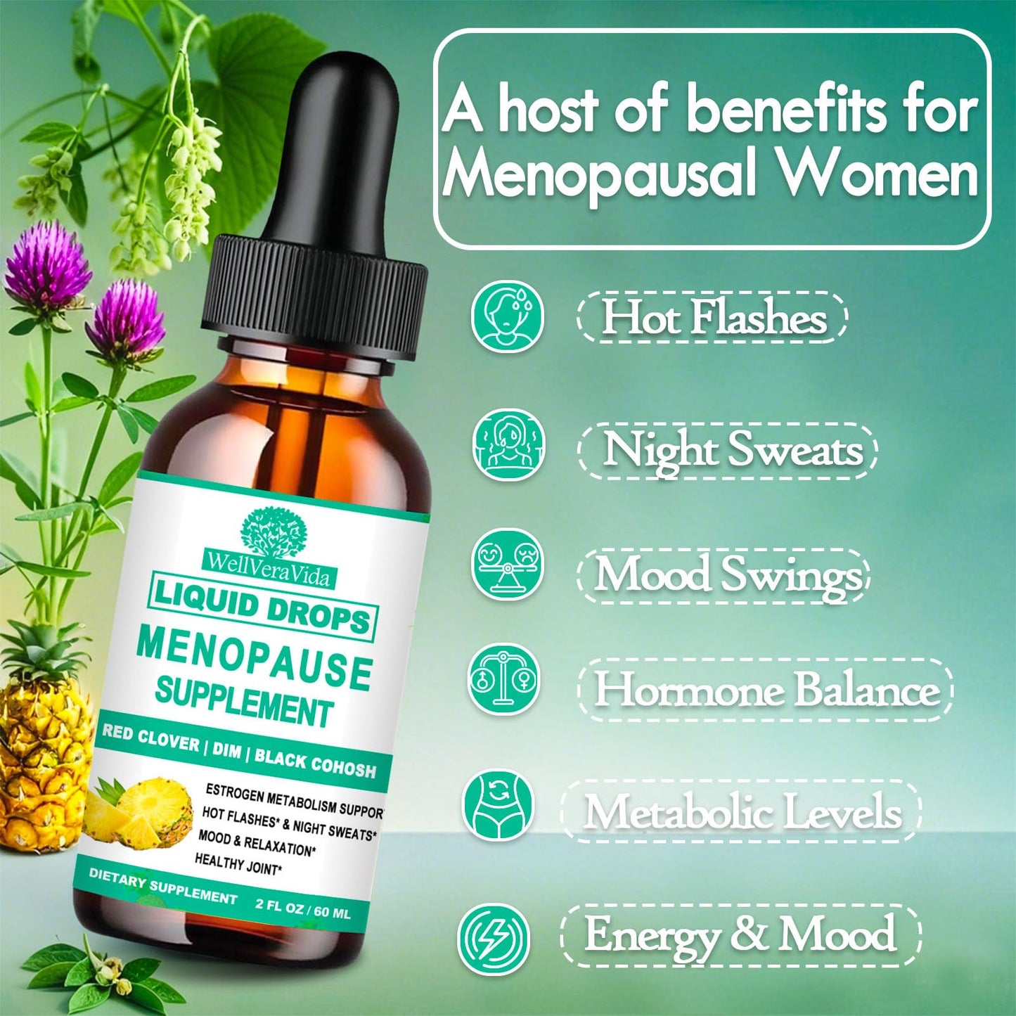 10-in-1 Menopause Supplements for Women, Complete Menopause Vitamins w. Black Cohosh Ksm66 Ashwagandha Red Clover For Hot Flashes Night Sweats Mood Swings, Liquid Menopause Potency than Capsules Pills