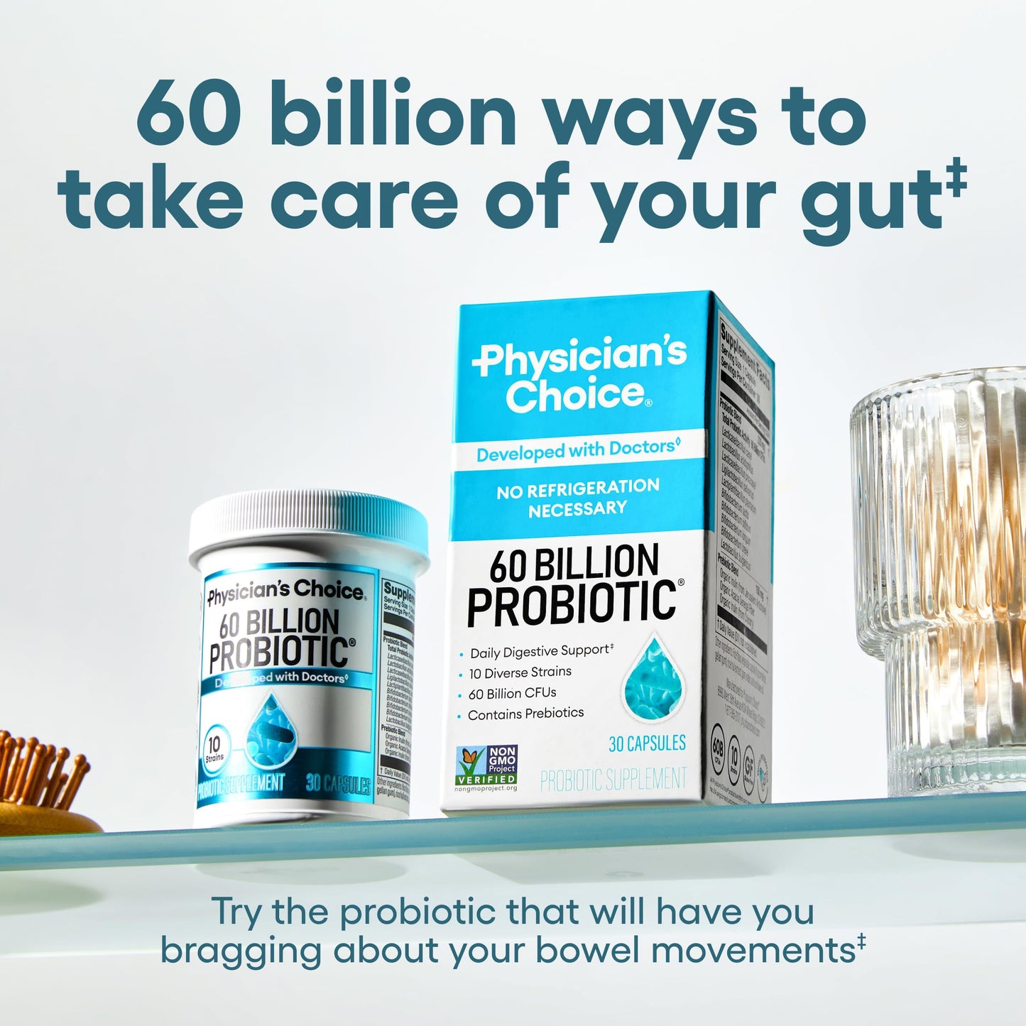 Physician’s CHOICE Probiotics – 60B CFU, 10 Strains + Prebiotics Support