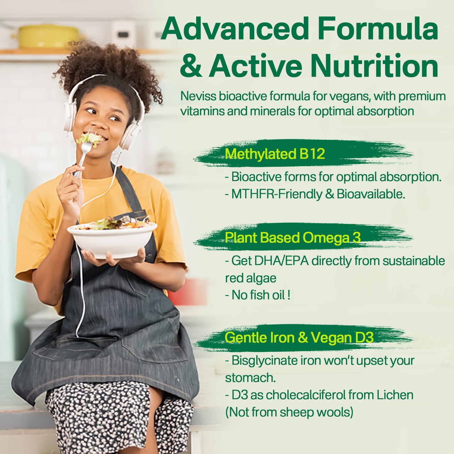 Vegan Multivitamin Gummies – Omega 3, B12, D3, Iron – 60 Count