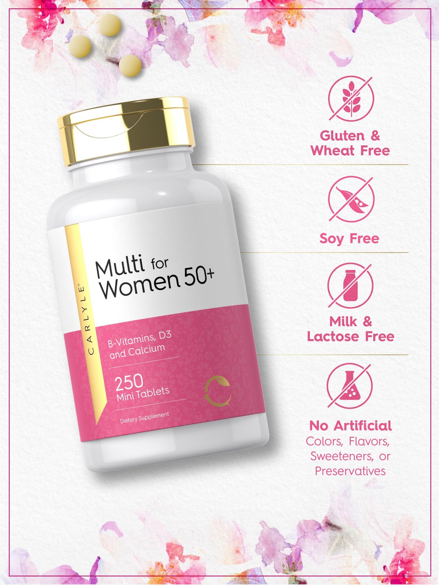 Carlyle Women’s 50+ Multivitamin – Iron-Free with B12, D3 & Calcium
