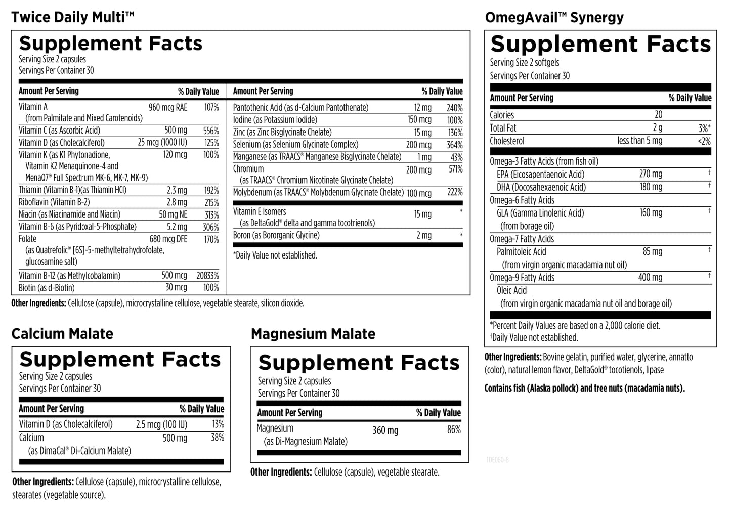 Designs for Health Twice Daily Essential Packets - Daily Multivitamin Packs with Immune Support Vitamins Vitamin D + Zinc - Calcium + Magnesium Capsules - OmegAvail Fish Oil (60 Individual Packets)