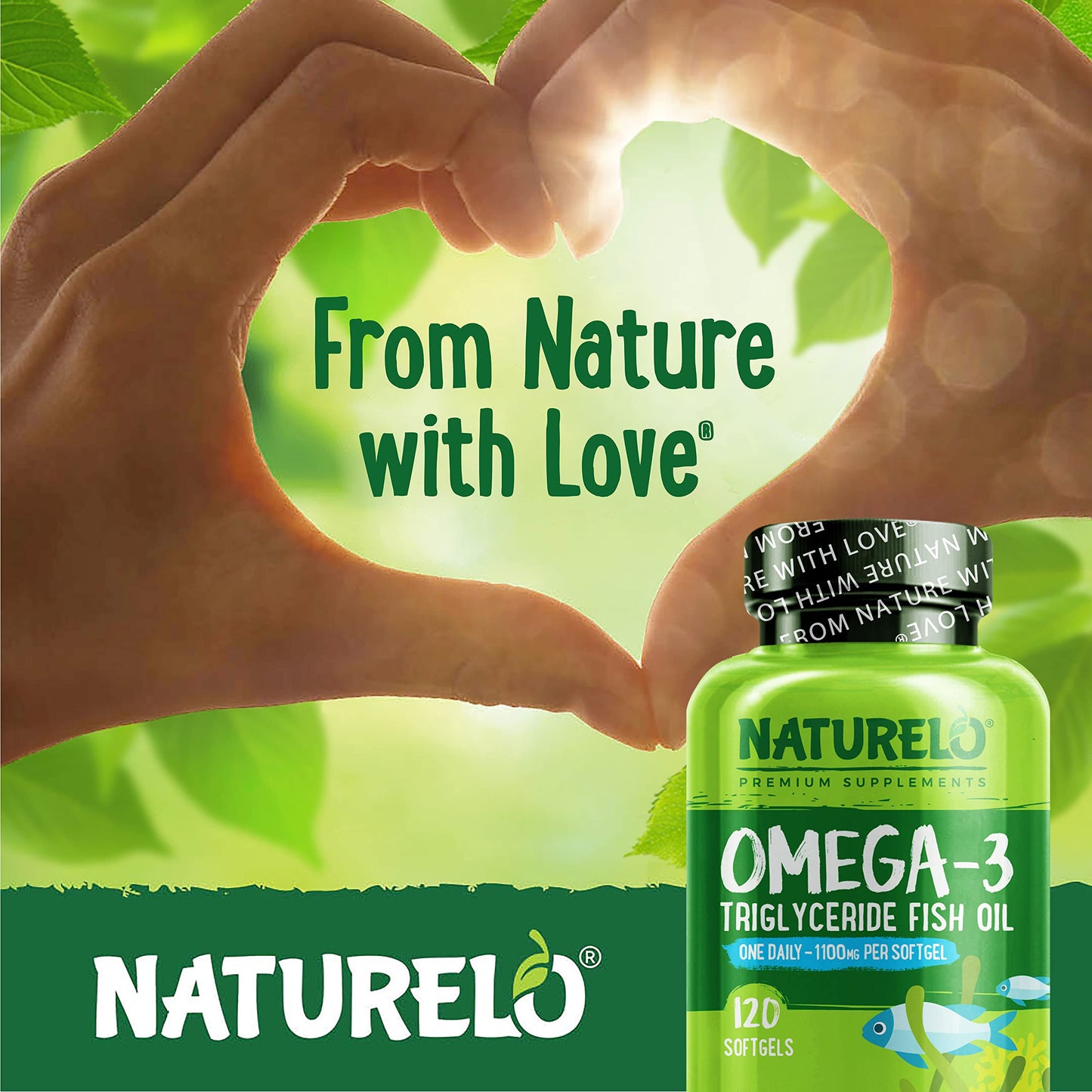 NATURELO Burpless Omega-3 Fish Oil – 1100mg EPA DHA, 120 Softgels