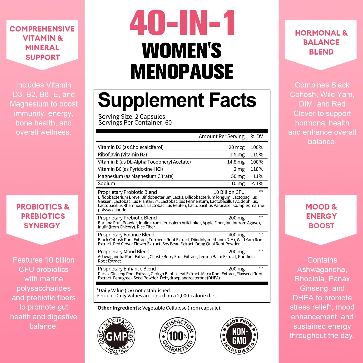 Vegan 40-in-1 Menopause Support Capsules for Women – Hot Flash Relief and Hormone Balance