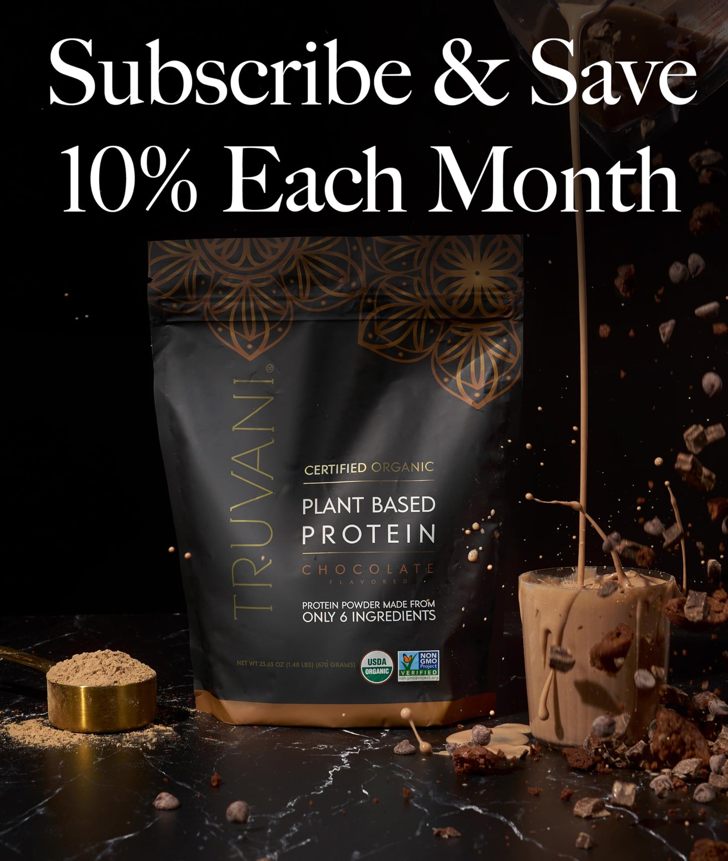 Truvani Vegan Pea Protein Powder | Chocolate | 20g Organic Plant Based Protein | 18 Servings | Keto | Gluten & Dairy Free | Low Carb | No Added Sugar