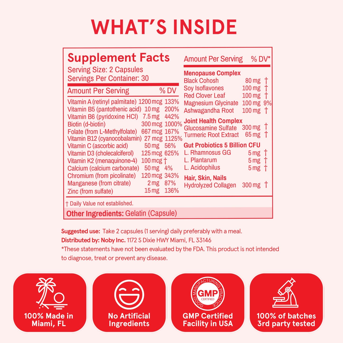 Peach Perfect Menopause Multivitamin | 21 Vitamins for Women 45+ | Black Cohosh, Ashwagandha, Vitamin D3+K2, Probiotics & Collagen | Support for Hot Flashes, Mood Swings, Joint & Skin Health | 30 SVG