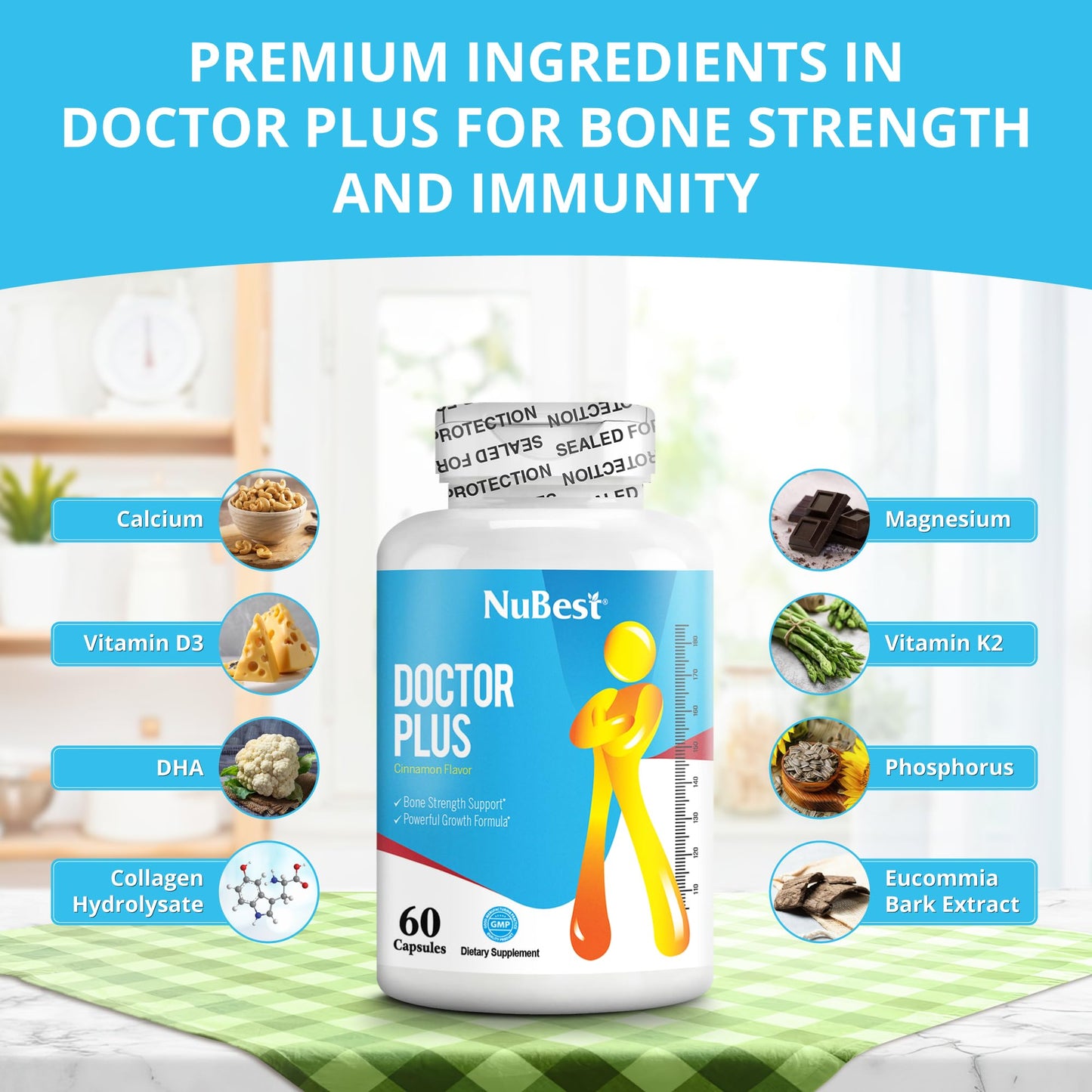 Doctor Plus Calcium with D3, K2 & Magnesium – Bone Strength for Kids 60 Ct