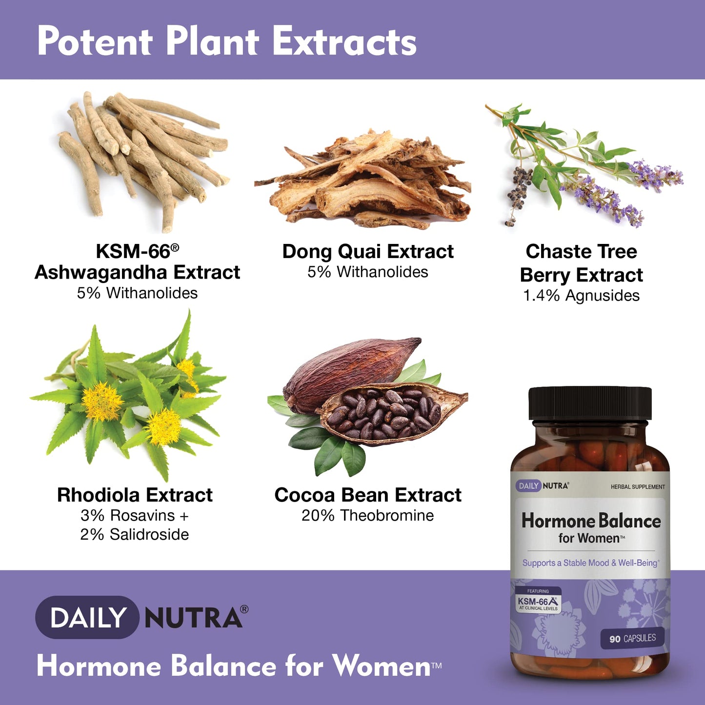 Hormone Balance for Women - Natural Mood Supplement - PMS Relief and Menopause Support | Featuring Clinically Studied KSM-66 Ashwagandha (90 Capsules)