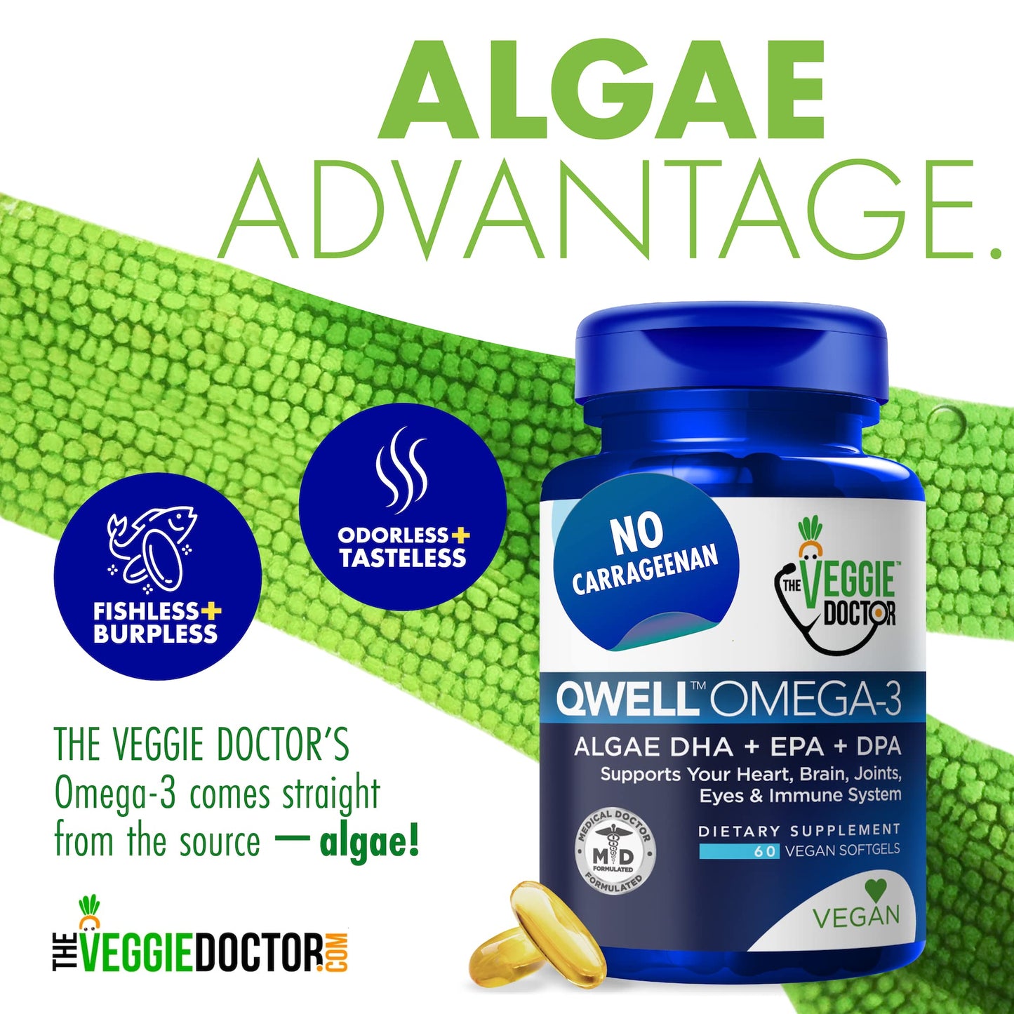 Vegan Omega-3 Supplement – DHA, EPA & DPA from Algae, No Carrageenan