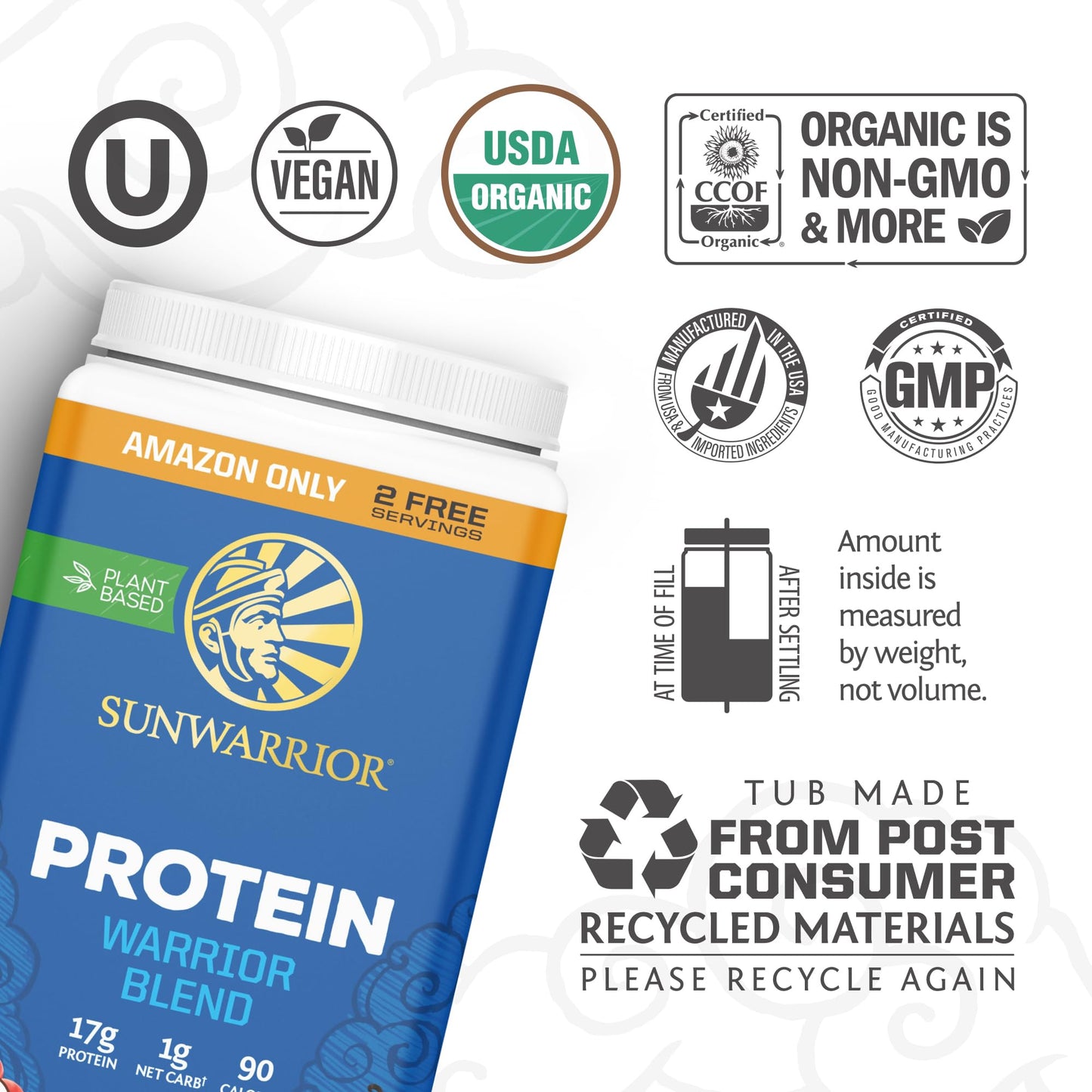 Sunwarrior Vegan Protein & Collagen Powder – Vanilla, 32–40 Servings