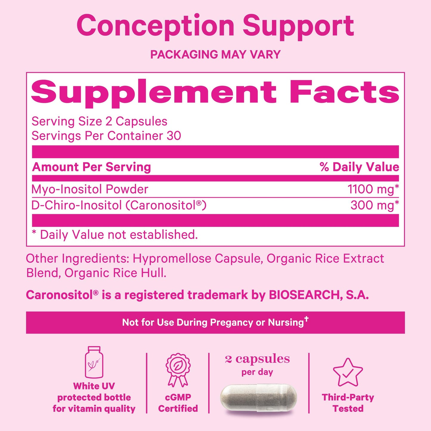 Pink Stork Myo-Inositol & D-Chiro Inositol: 3.6:1 Blend to Support Fertility, Hormone Balance for Women - Ovarian Function, Ovulation, Conception, and Period Support Supplement - 60 Capsules