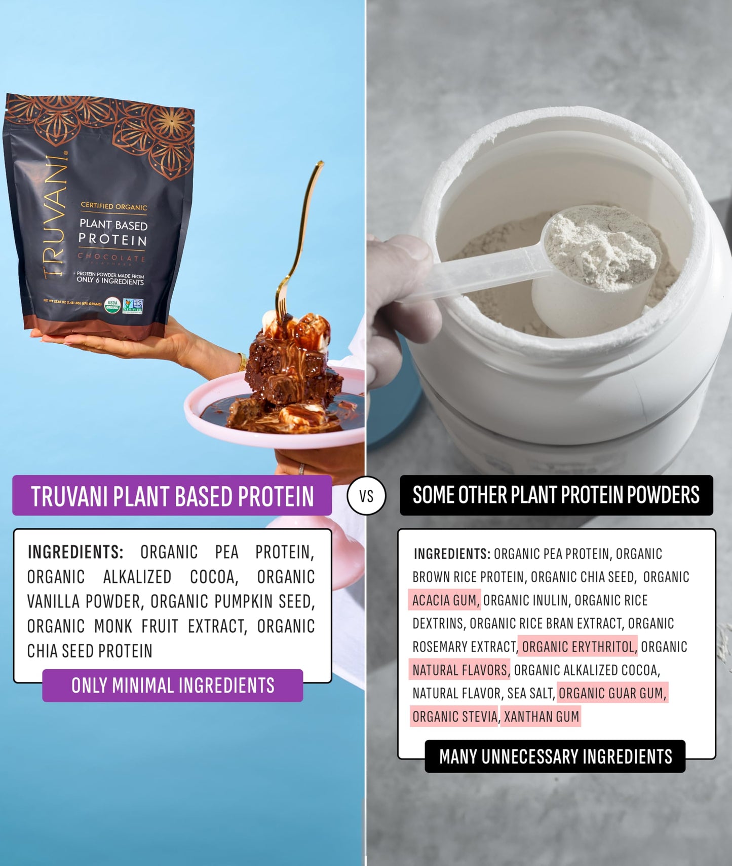 Truvani Vegan Pea Protein Powder | Chocolate | 20g Organic Plant Based Protein | 18 Servings | Keto | Gluten & Dairy Free | Low Carb | No Added Sugar