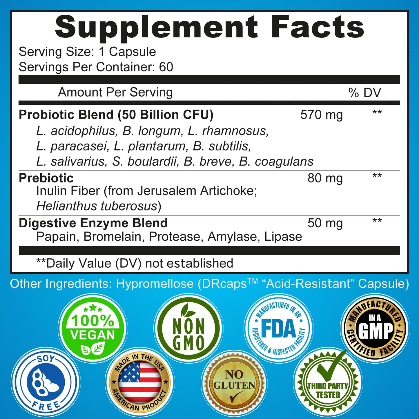 3-in-1 Probiotics + Digestive Enzymes + Prebiotics – Gut Health Support