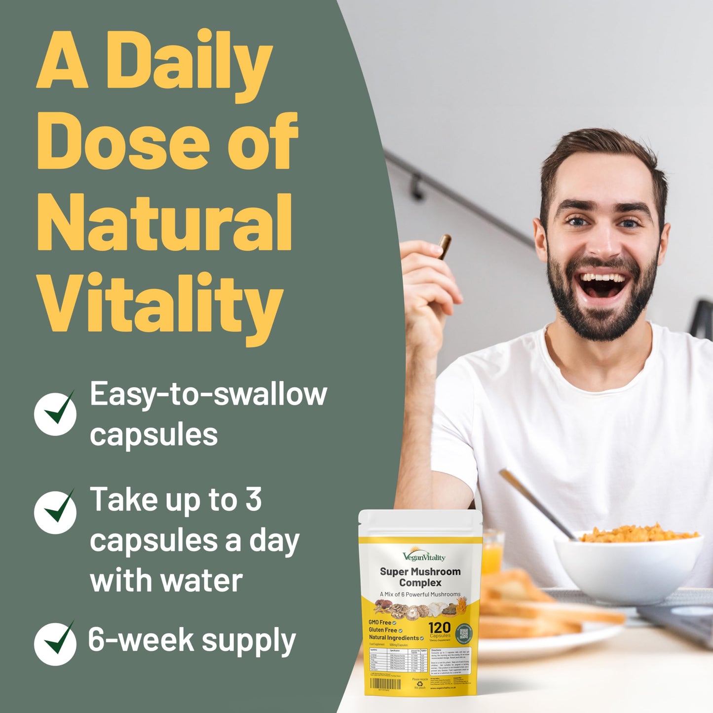 Vegan Mushroom Complex – Reishi, Chaga, Lion's Mane, 120 Ct