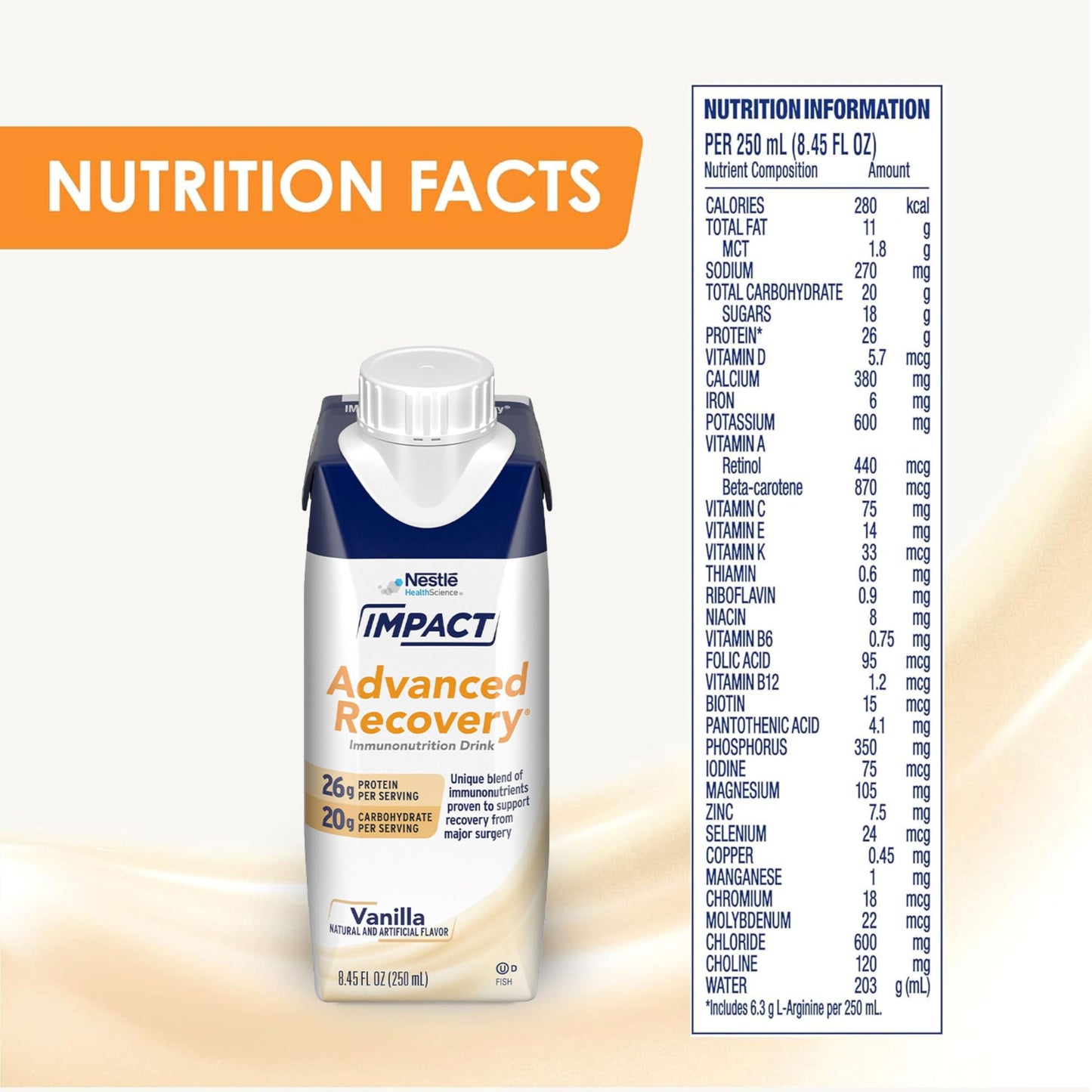 IMPACT Advanced Recovery Vanilla Drink, Nutrition PRE and POST Surgery (280 Calories, 26g Protein) 8.45 Fl Oz, (Pack of 10)