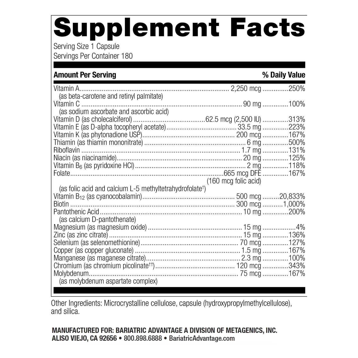 Bariatric Advantage High ADEK Multi - for Bariatric Surgery Patients - Multivitamin with Vitamins A, D, E, K & Trace Minerals - 100%+ DV of ADEK - 180 Capsules