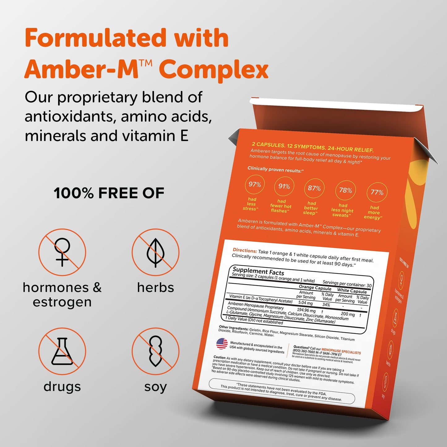 Amberen: Safe Multi-Symptom Menopause Relief. Clinically Shown to Relieve 12 Menopause Symptoms: Hot Flashes, Night Sweats, Mood Swings, Low Energy and More, 3 Month Supply