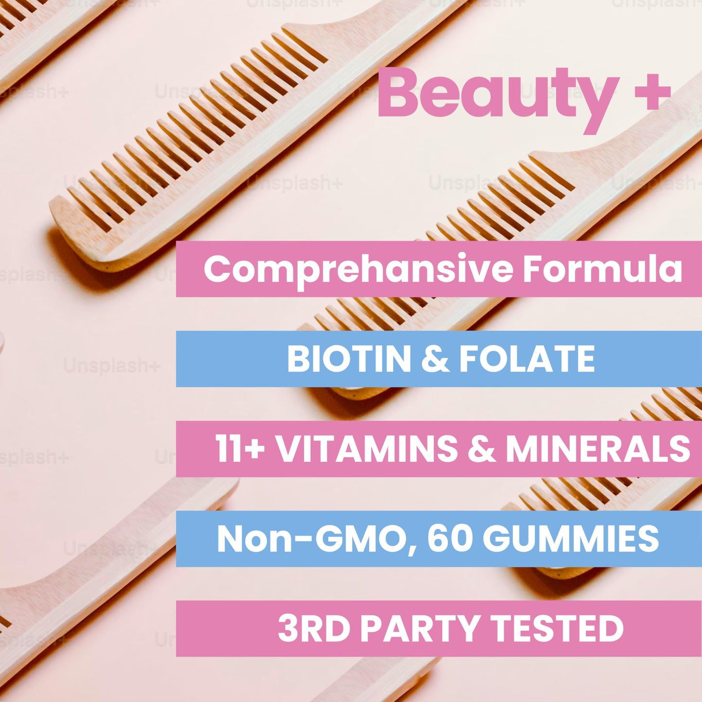 Beauty+ Biotin Gummies – Hair, Skin, Nail Support – 5,000 mcg – 60 Ct
