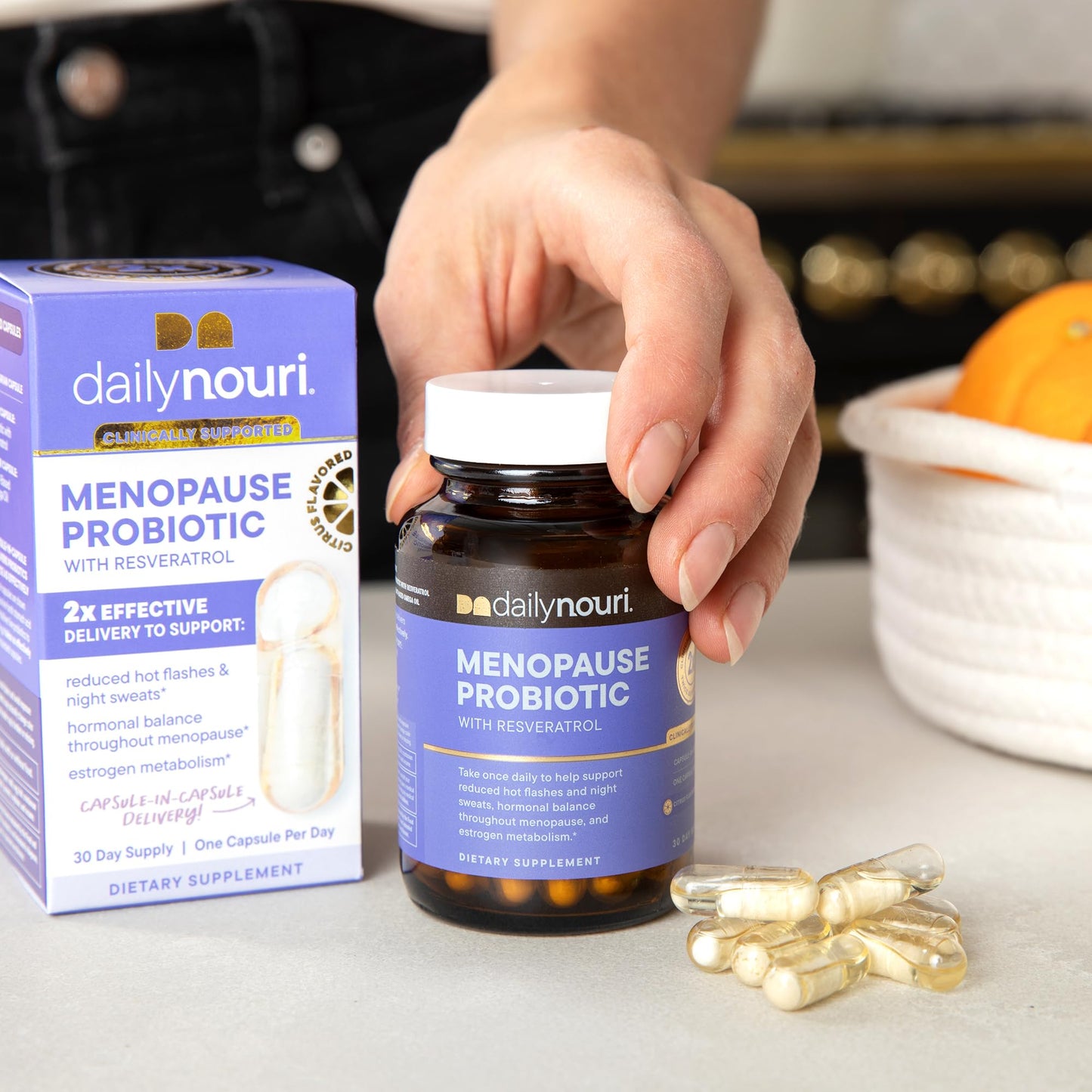 Nouri Daily Menopause Probiotic with Resveratrol | Menopause Relief, Hormonal Balance & Estrogen Metabolism Support | Resveratrol Capsules to Reduce Hot Flashes | 30-Day Supply