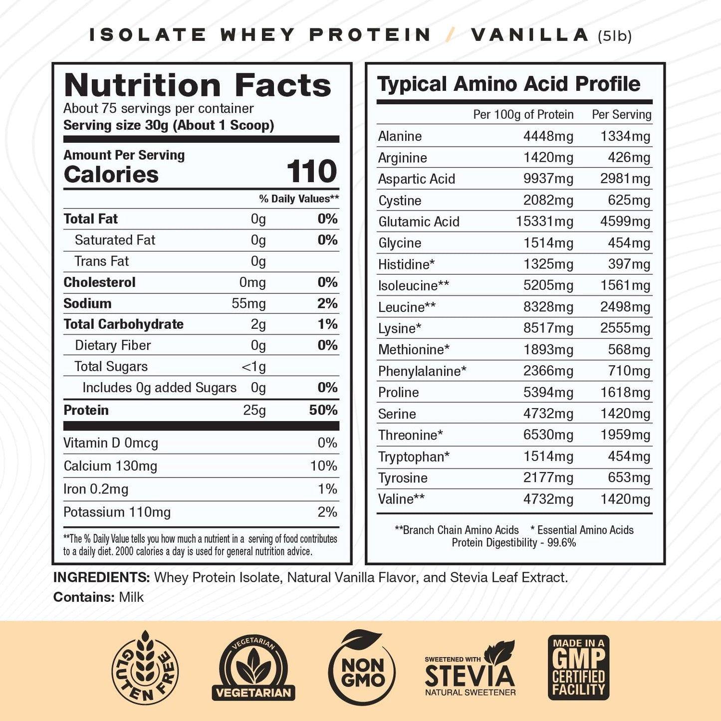Muscle Feast Whey Isolate – Vanilla, Grass-Fed, Hormone-Free, 5 lb