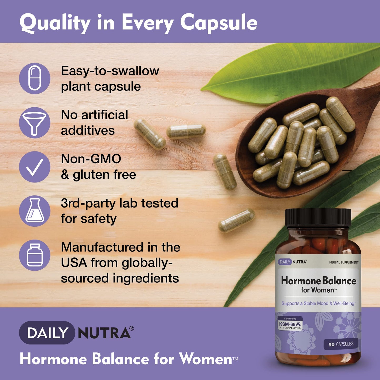 Hormone Balance for Women - Natural Mood Supplement - PMS Relief and Menopause Support | Featuring Clinically Studied KSM-66 Ashwagandha (90 Capsules)