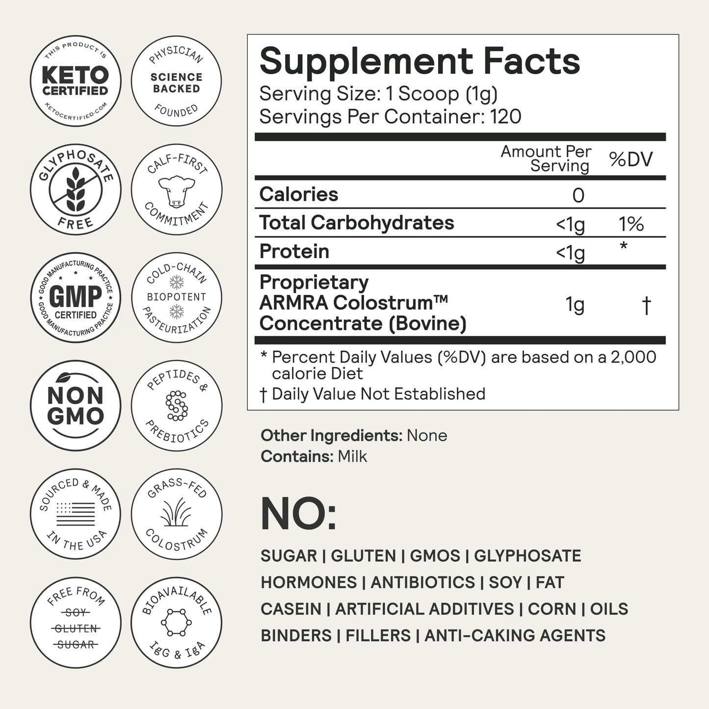 ARMRA Colostrum™ Premium Powder, Grass Fed, Gut Health Bloating Immunity Skin & Hair, Contains 400+ Bioactive Nutrients, Potent Bioavailable, Keto, Gluten & Fat Free (Unflavored | 120 Servings)