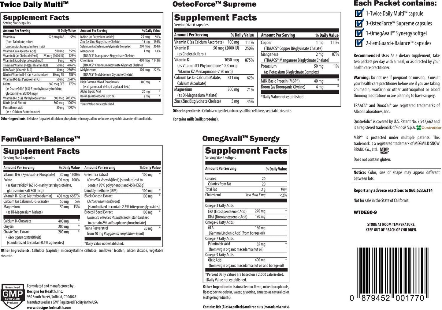 Designs for Health Women’s Daily Vitamin Pack – Hormone & Bone Support