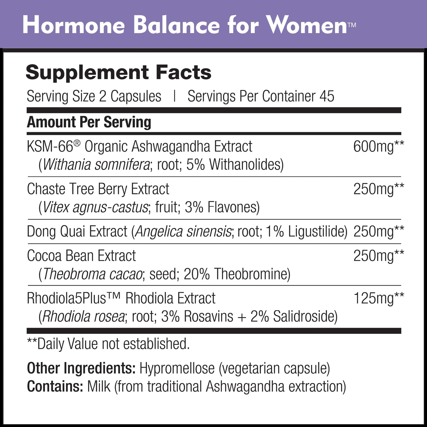 Hormone Balance for Women - Natural Mood Supplement - PMS Relief and Menopause Support | Featuring Clinically Studied KSM-66 Ashwagandha (90 Capsules)