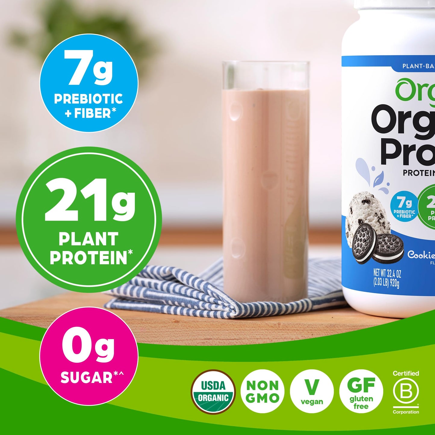 Orgain Vegan Protein Powder – Cookies 'n Cream, 21g Plant Protein
