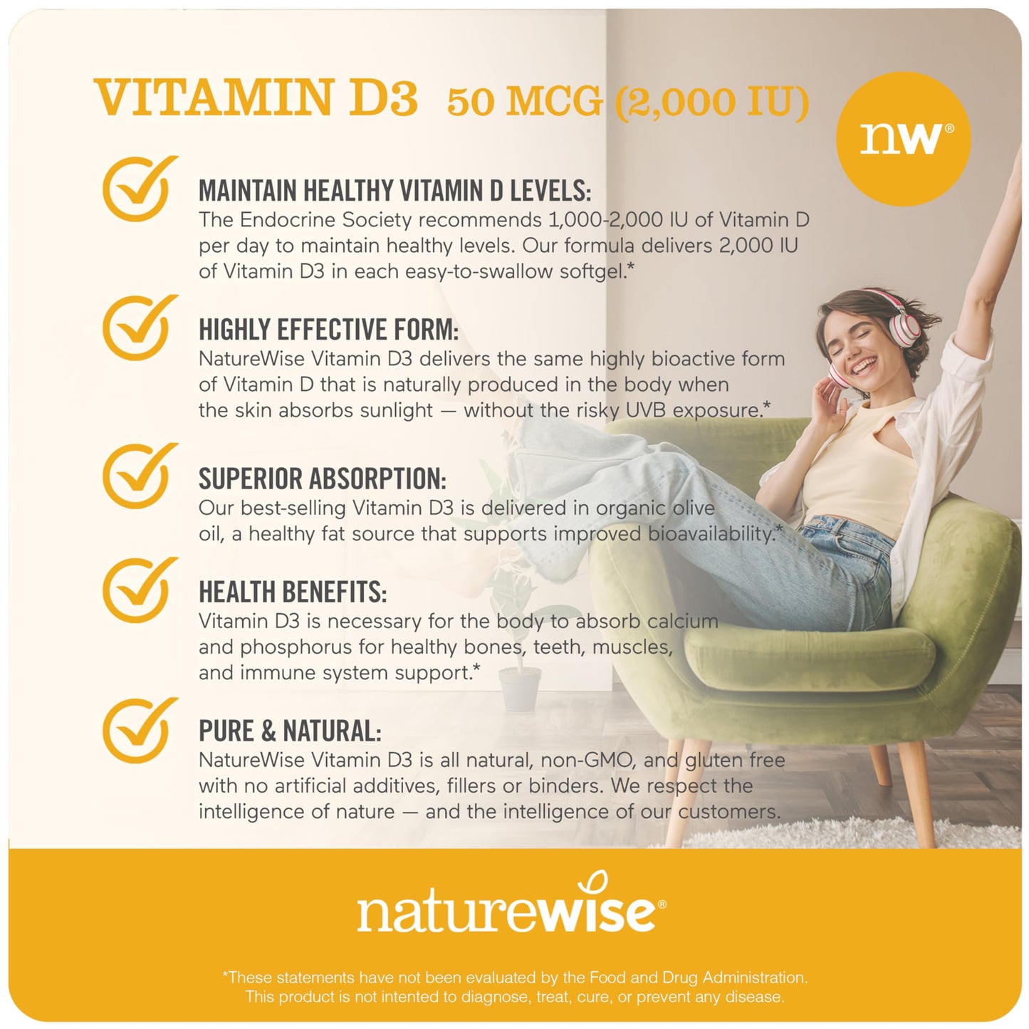 NatureWise Vitamin D3 2000 IU – 360 Softgels – Immune & Bone Support