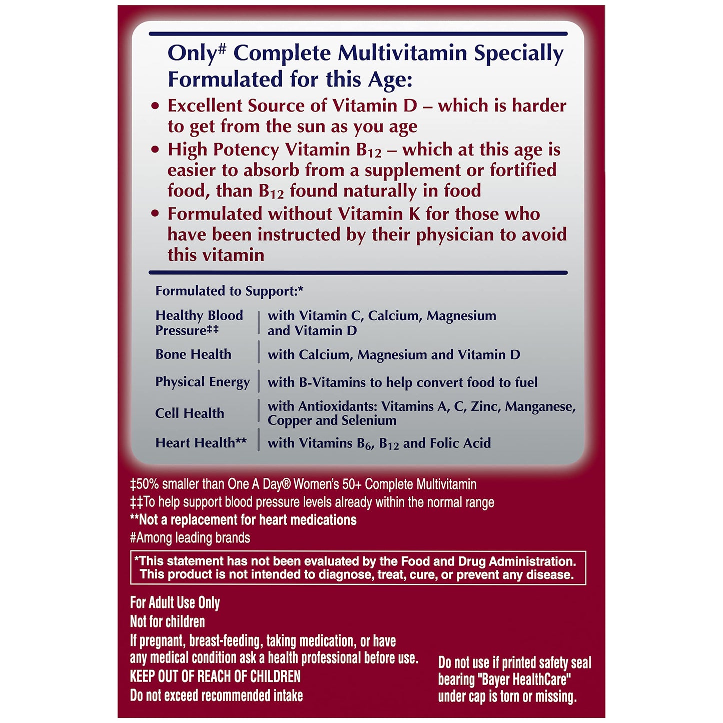 One A Day Proactive 65+ Multivitamin – Daily Support with Calcium, D, Zinc