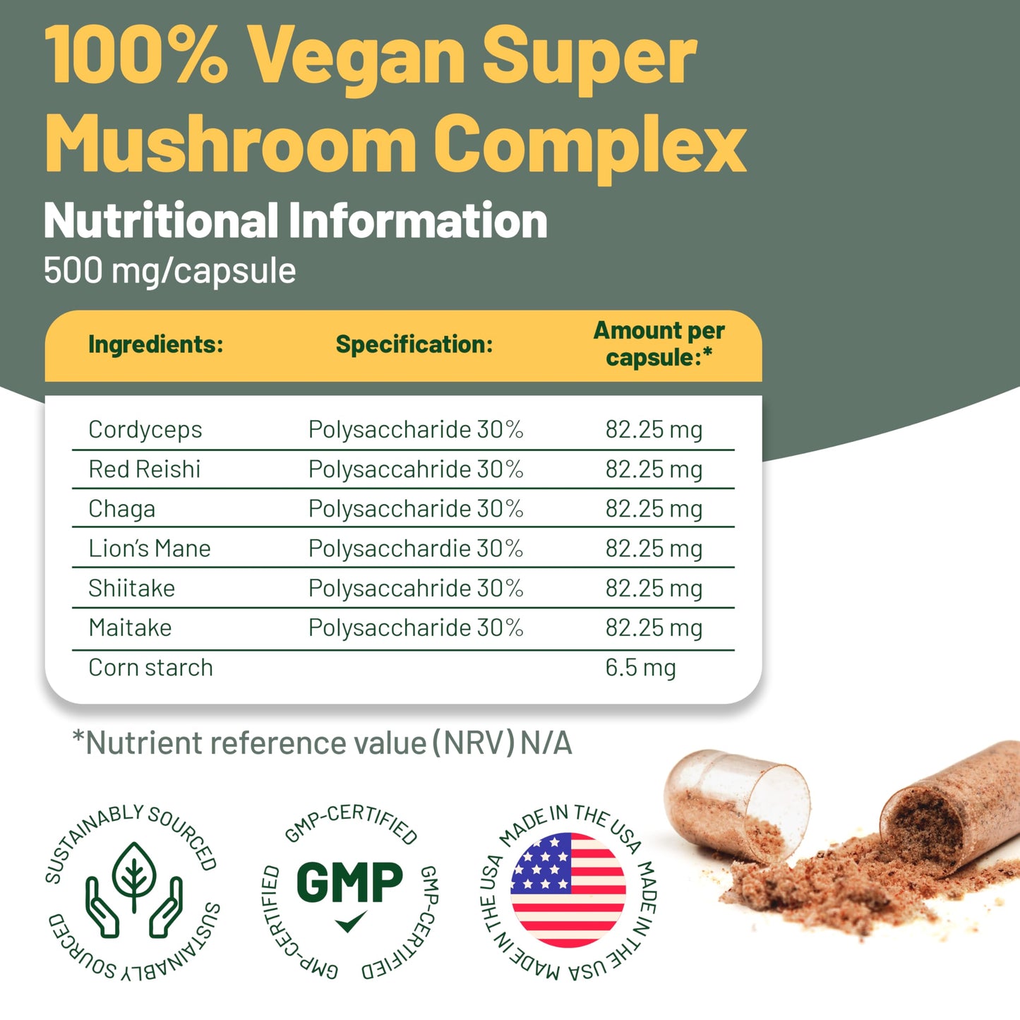 Vegan Mushroom Complex – Reishi, Chaga, Lion's Mane, 120 Ct