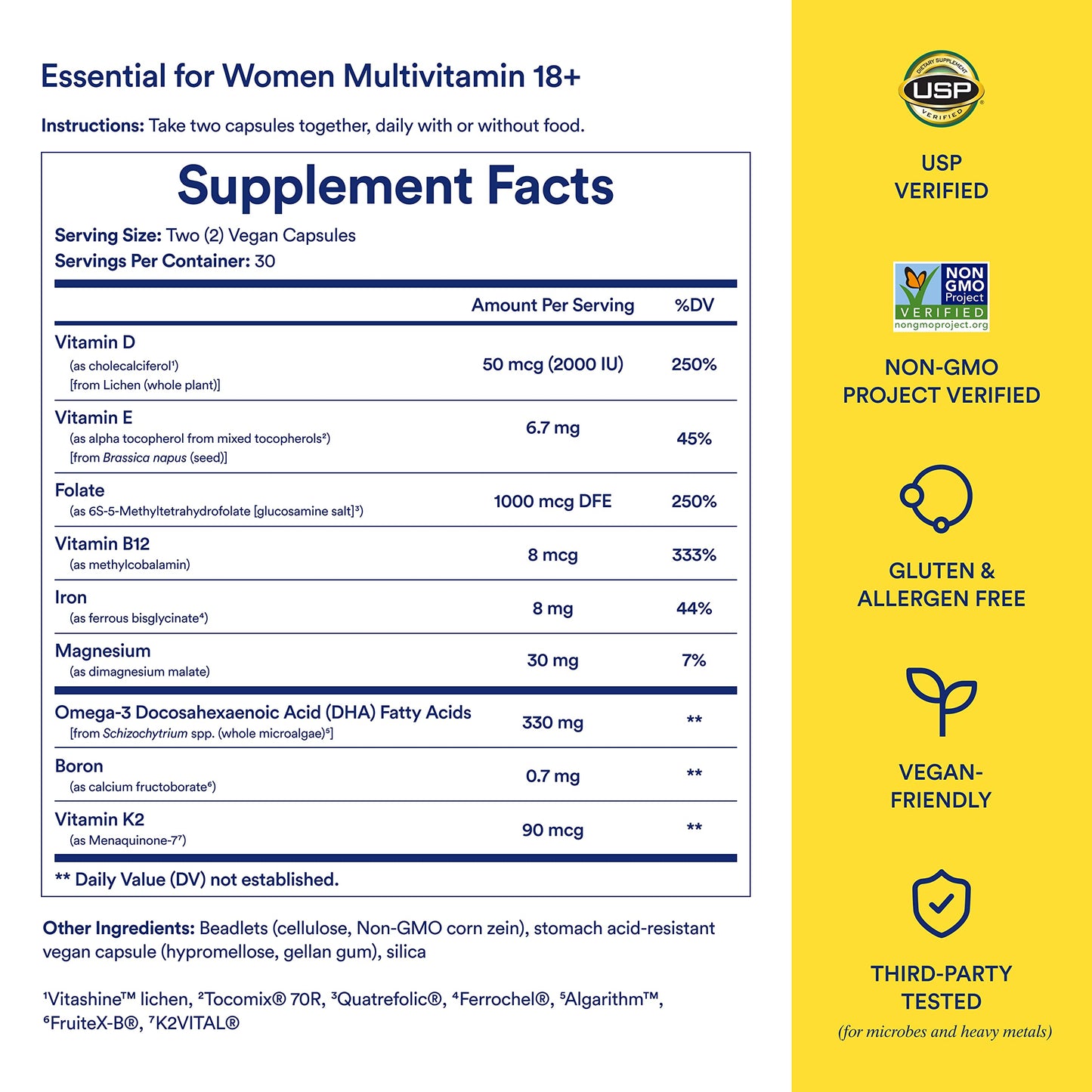 Ritual Women’s Multivitamin 18+ – Vegan DHA, B12, D3, Iron – 60 Ct