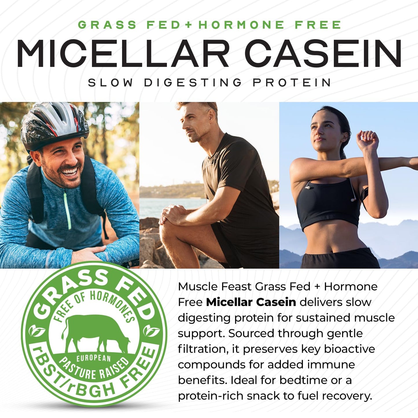 Muscle Feast Micellar Casein – Unflavored, Grass-Fed, Soy-Free, 4 lb