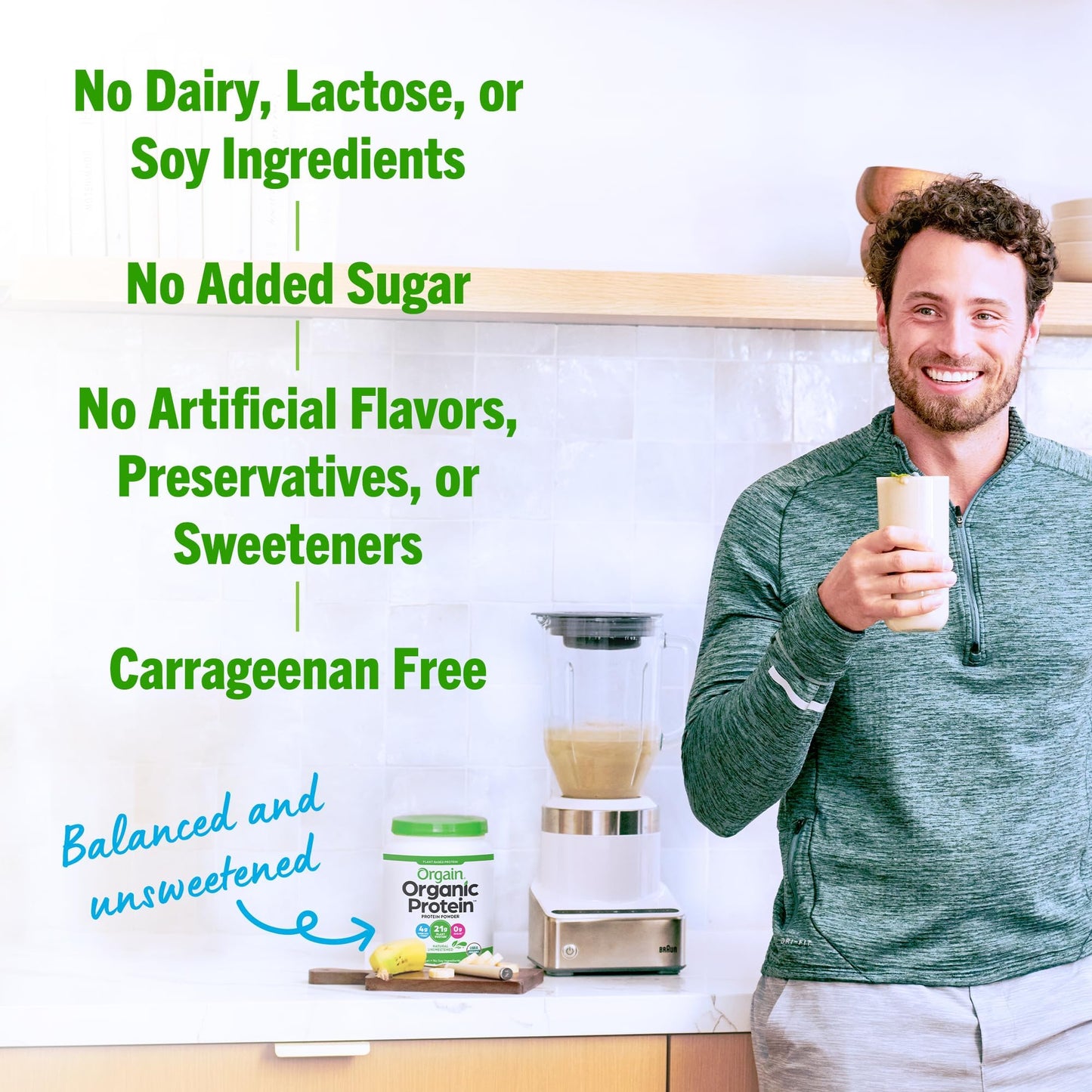 Orgain Organic Vegan Protein – Unflavored, No Sugar, Gluten-Free, 1.59 lb