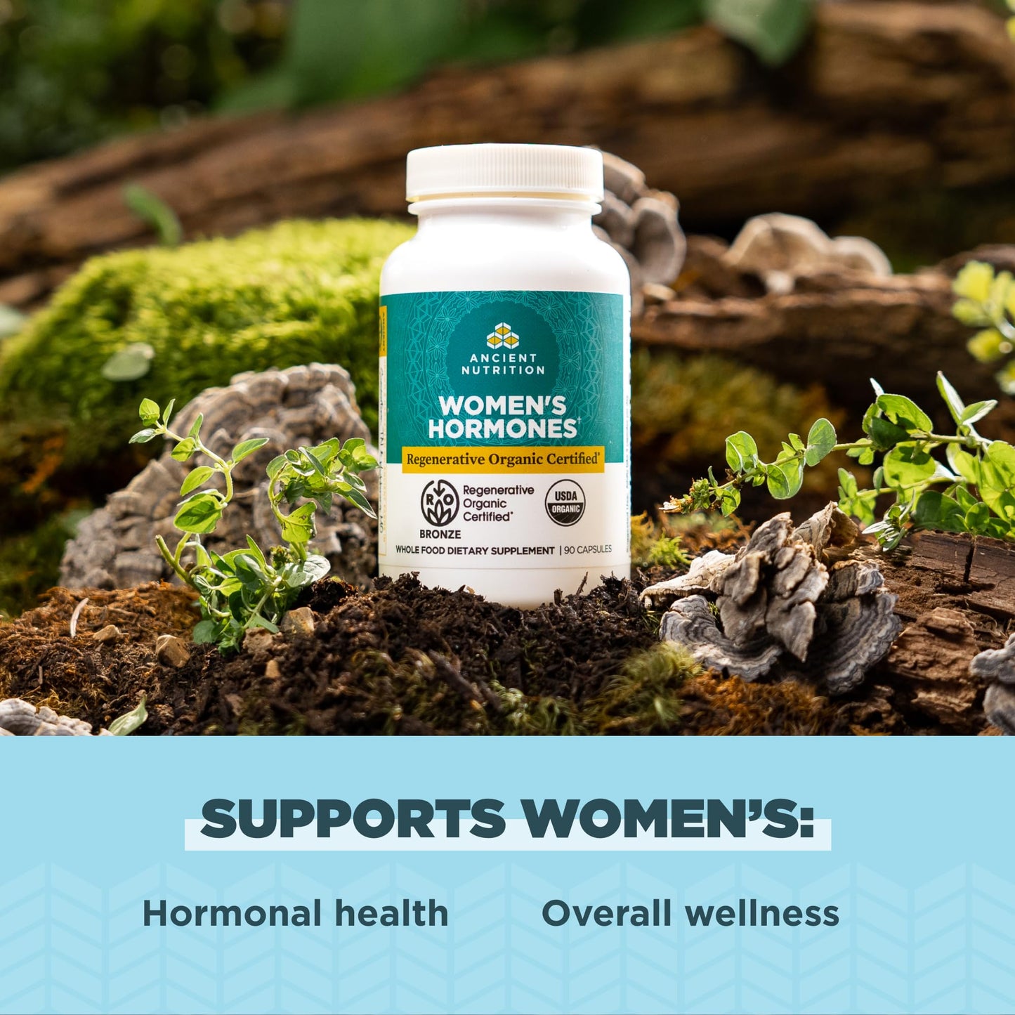 Ancient Nutrition Regenerative Organic Certified Women's Hormones Capsules, Supports Women’s Hormone Health, Healthy Digestion, and Gut Microflora, Gluten Free, Paleo and Keto Friendly, 90 Count