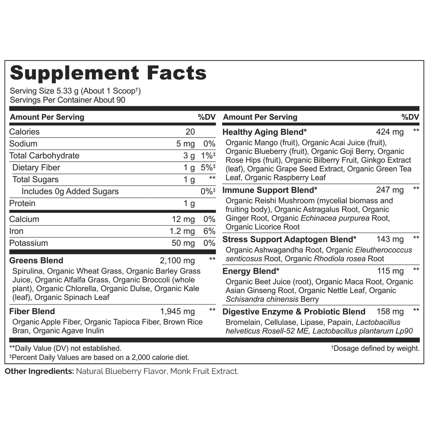 NATURELO Raw Greens Superfood Powder – Mixed Berry, Organic, 480g