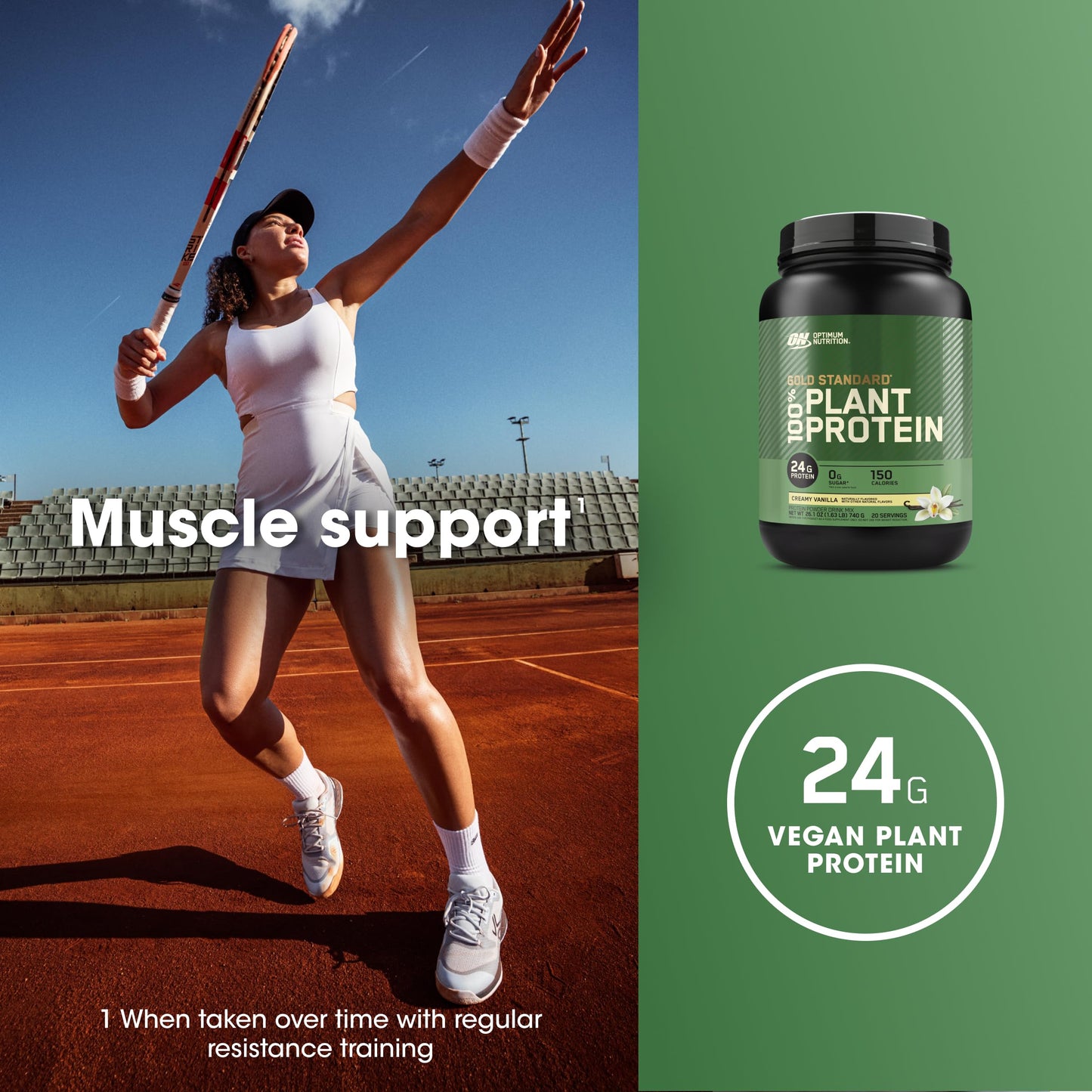 Optimum Nutrition Plant Protein – Vanilla, 24g, Vegan, 20 Servings