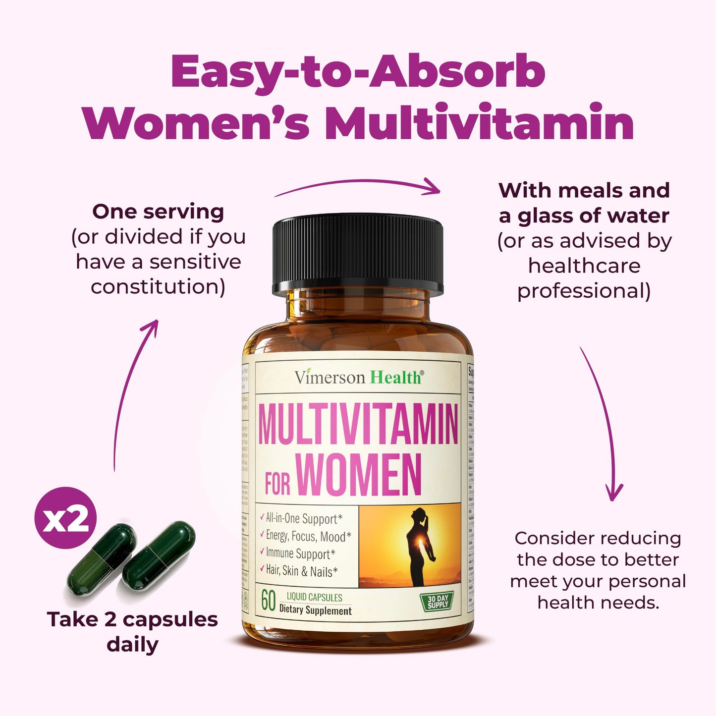 Women’s Daily Multivitamin – Energy, Hair, Focus & Health – 60 Caps