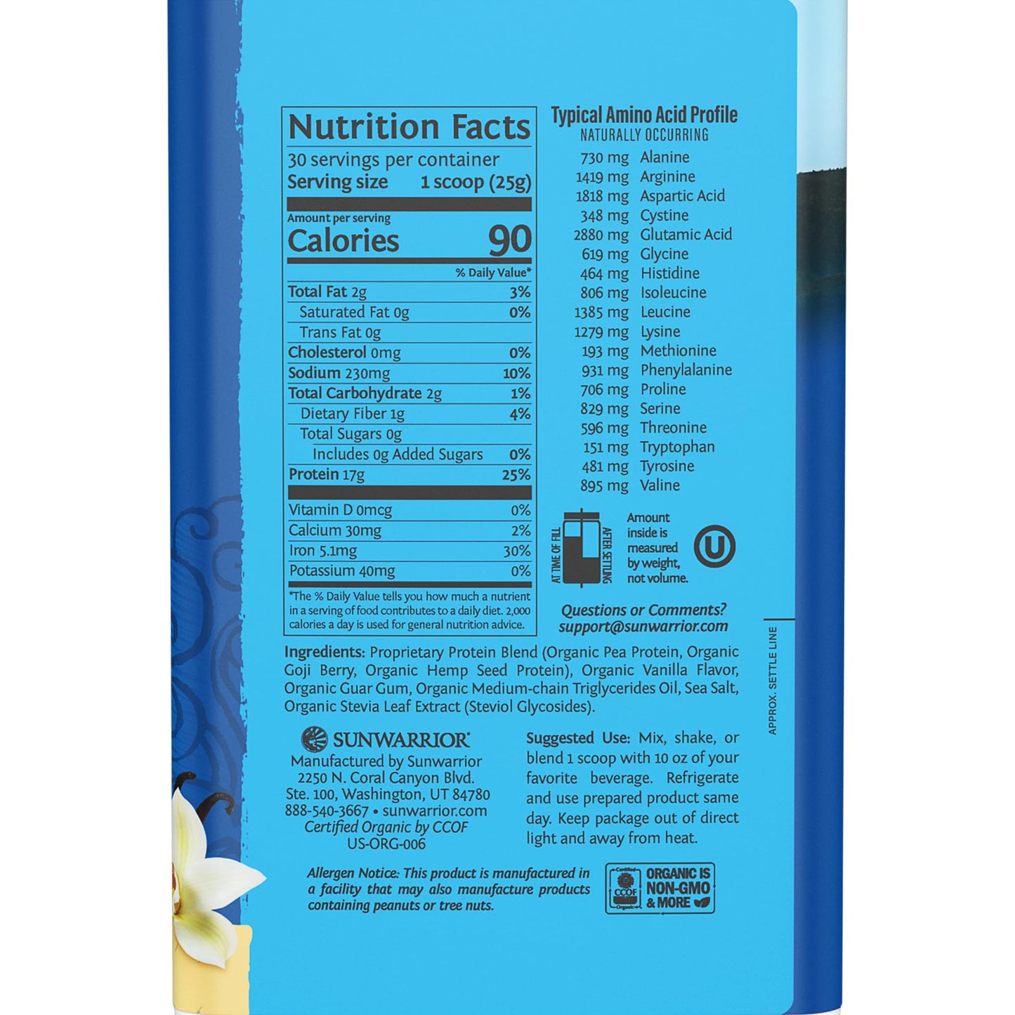 Sunwarrior Warrior Blend Vanilla Protein – Organic, Vegan, 30 Servings
