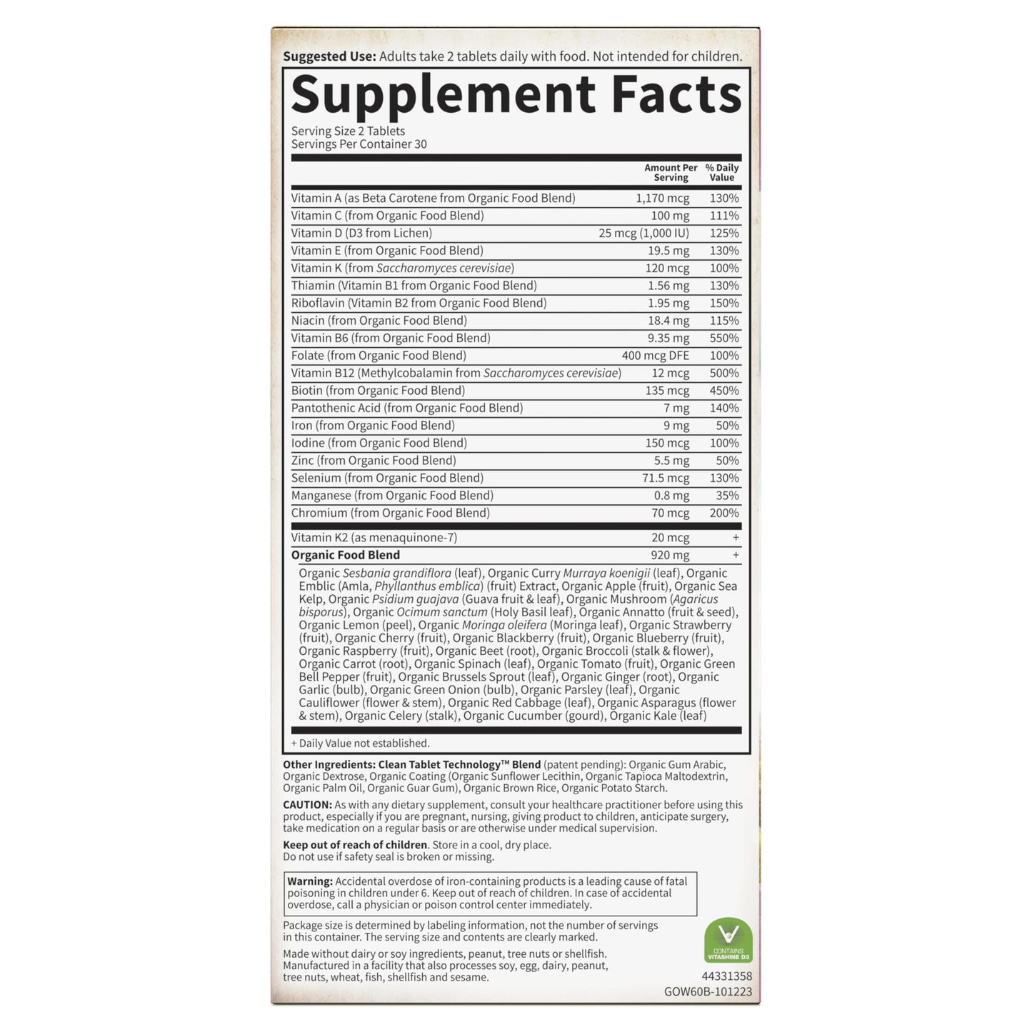Garden of Life Organics Organic Multivitamin for Women - Womens Multi with Vitamin C, D, Folate, B6, B12, Biotin, Iron, Vegan Whole Food Vitamins for Women, Energy, Skin, Nails, 60 Tablets