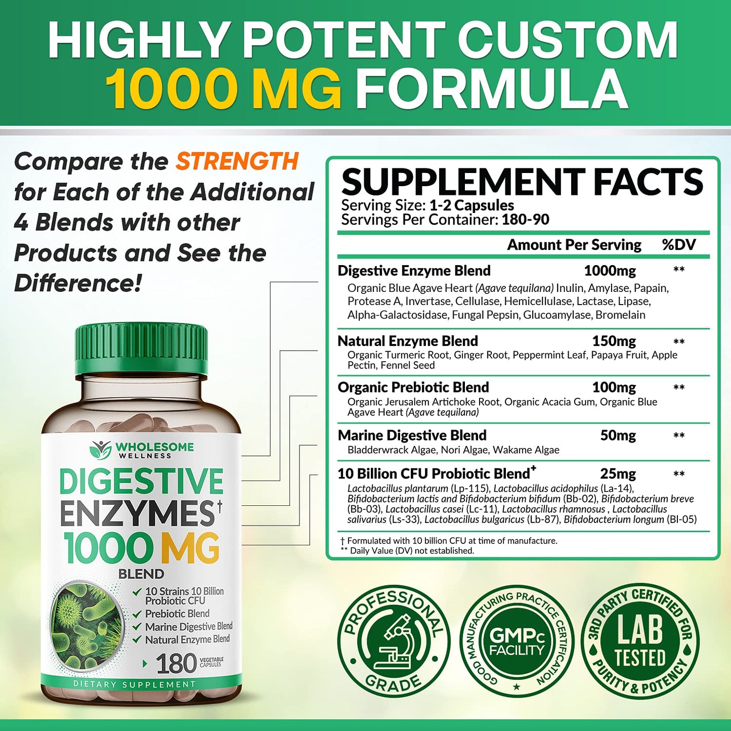 Wholesome Wellness Digestive Enzymes – Probiotics, Prebiotics & Lactose Support