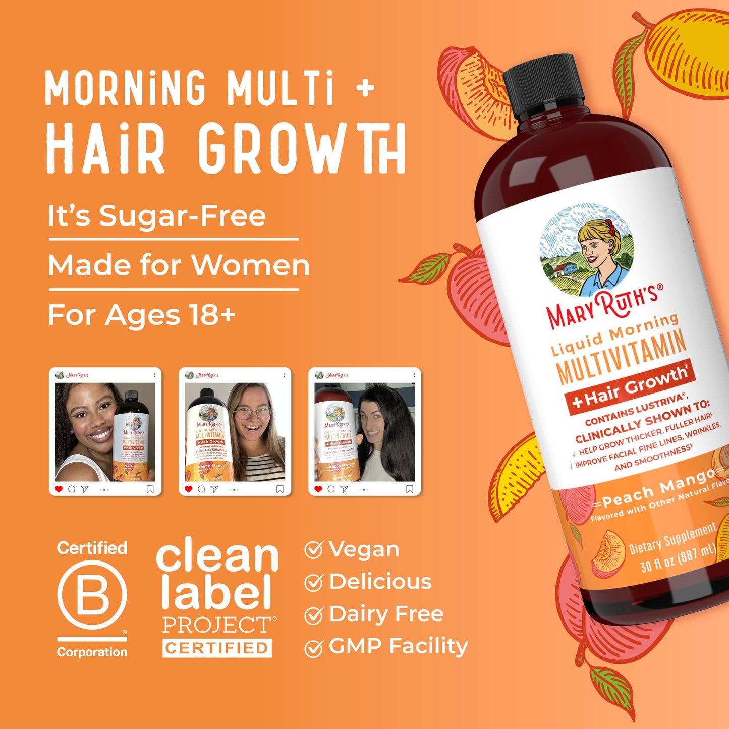 MaryRuth Hair Growth Liquid Multivitamin – Biotin 10,000 mcg – 30 Oz