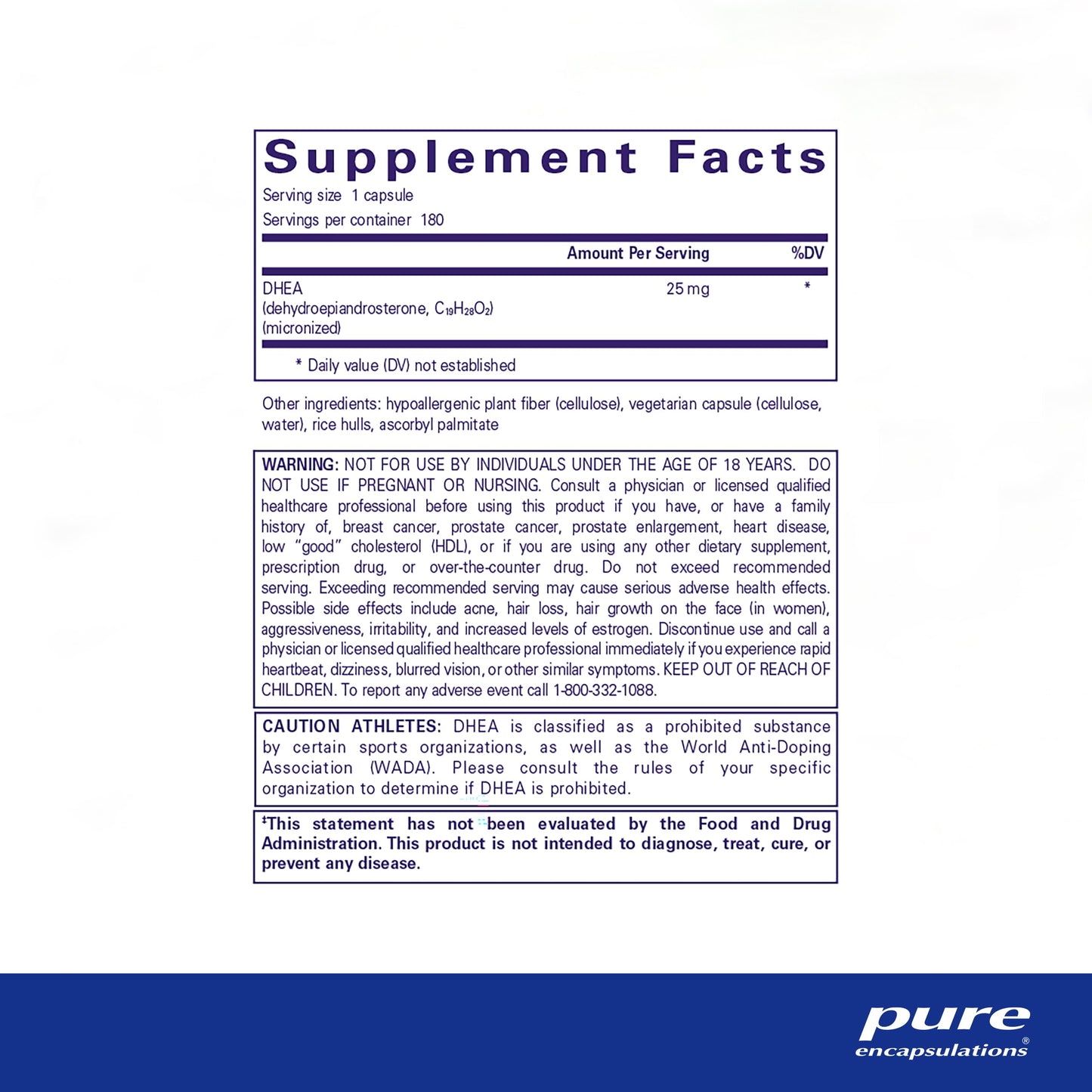 Pure Encapsulations DHEA 25 mg - Supplement for Immune Support, Hormone Balance, Metabolism Support, and Energy Levels* - with Micronized DHEA - 180 Capsules