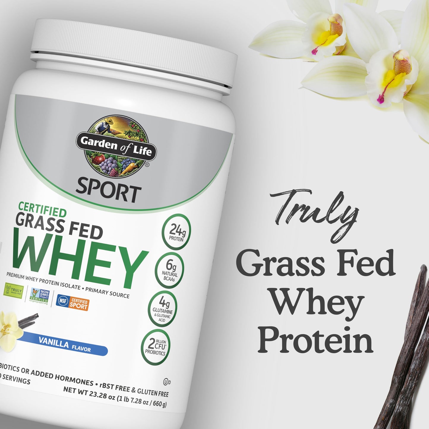 Garden of Life Grass-Fed Vanilla Whey Protein – Sport Certified, 23 oz