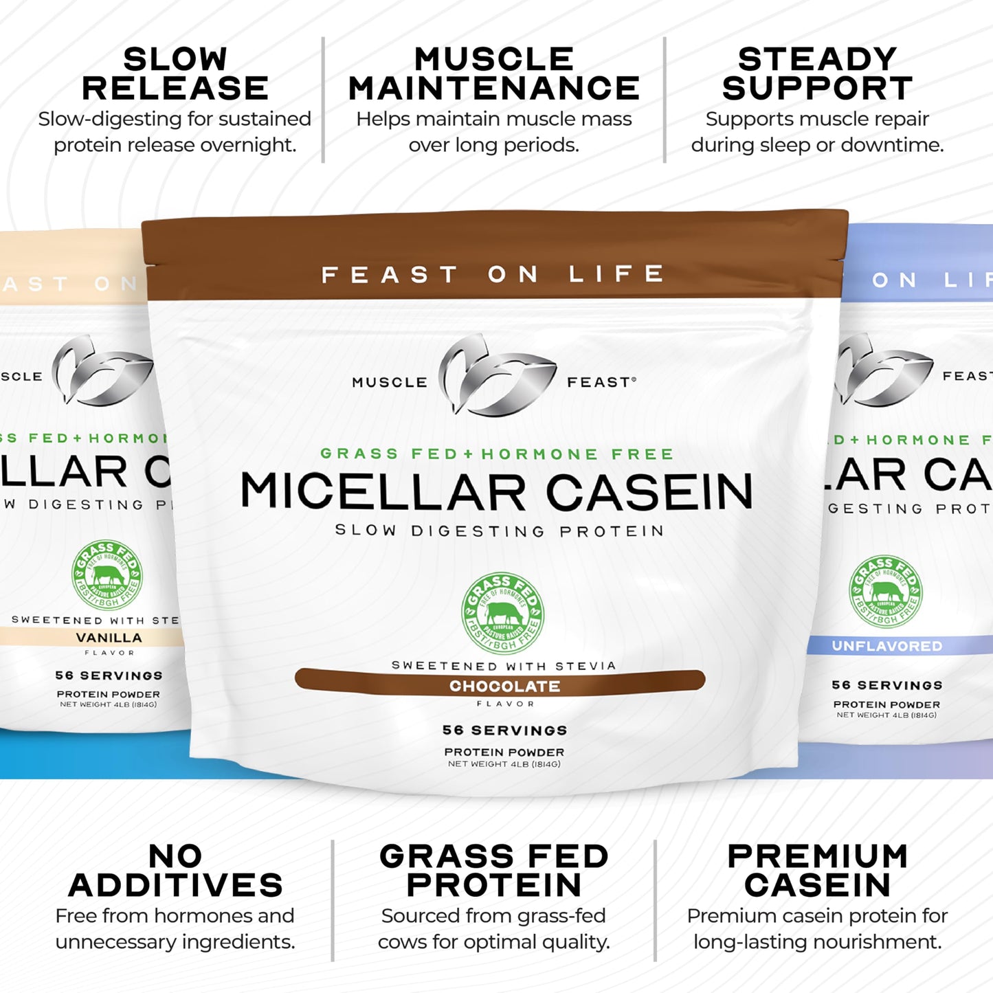 Muscle Feast Micellar Casein – Unflavored, Grass-Fed, Soy-Free, 4 lb
