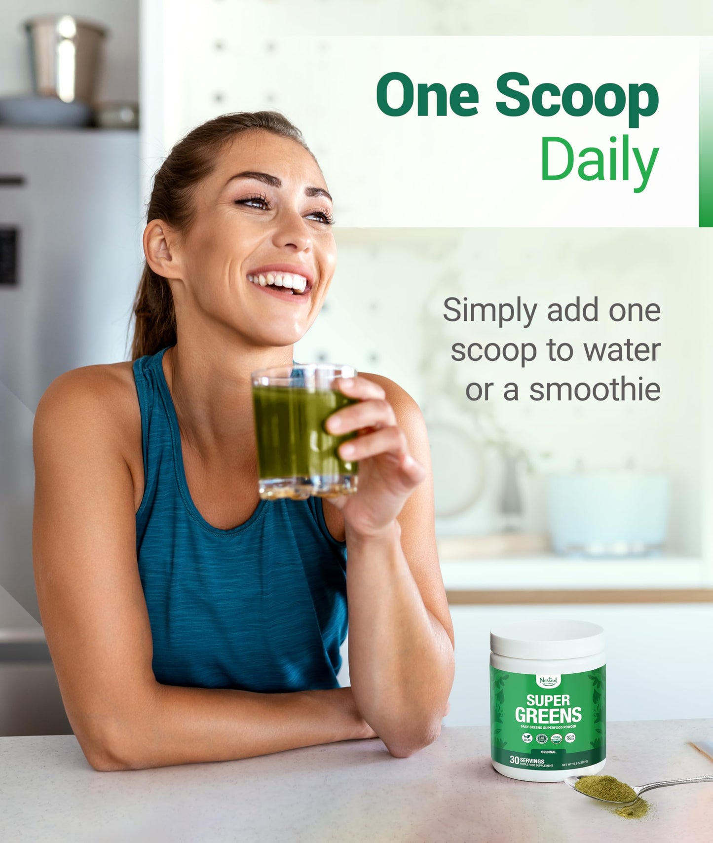 Super Greens Daily Greens Powder – Organic Superfoods & Probiotics, 30 Servings