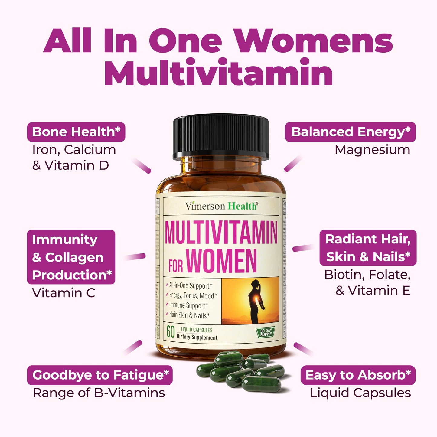 Women’s Daily Multivitamin – Energy, Hair, Focus & Health – 60 Caps