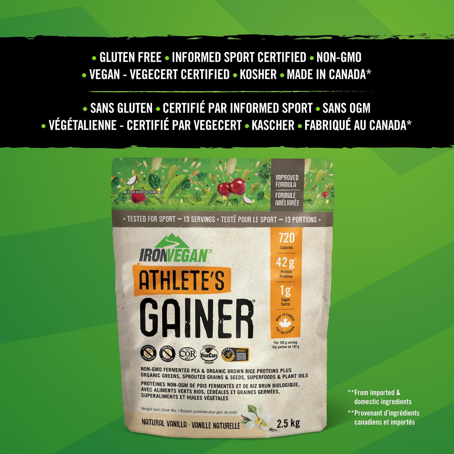 IRONVEGAN Gainer – Vanilla Plant-Based Mass Protein with Superfoods