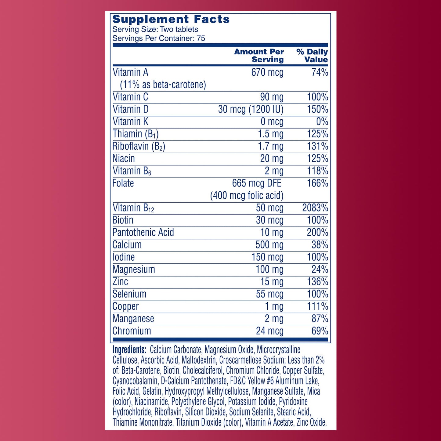 One A Day Proactive 65+ Multivitamin – Daily Support with Calcium, D, Zinc