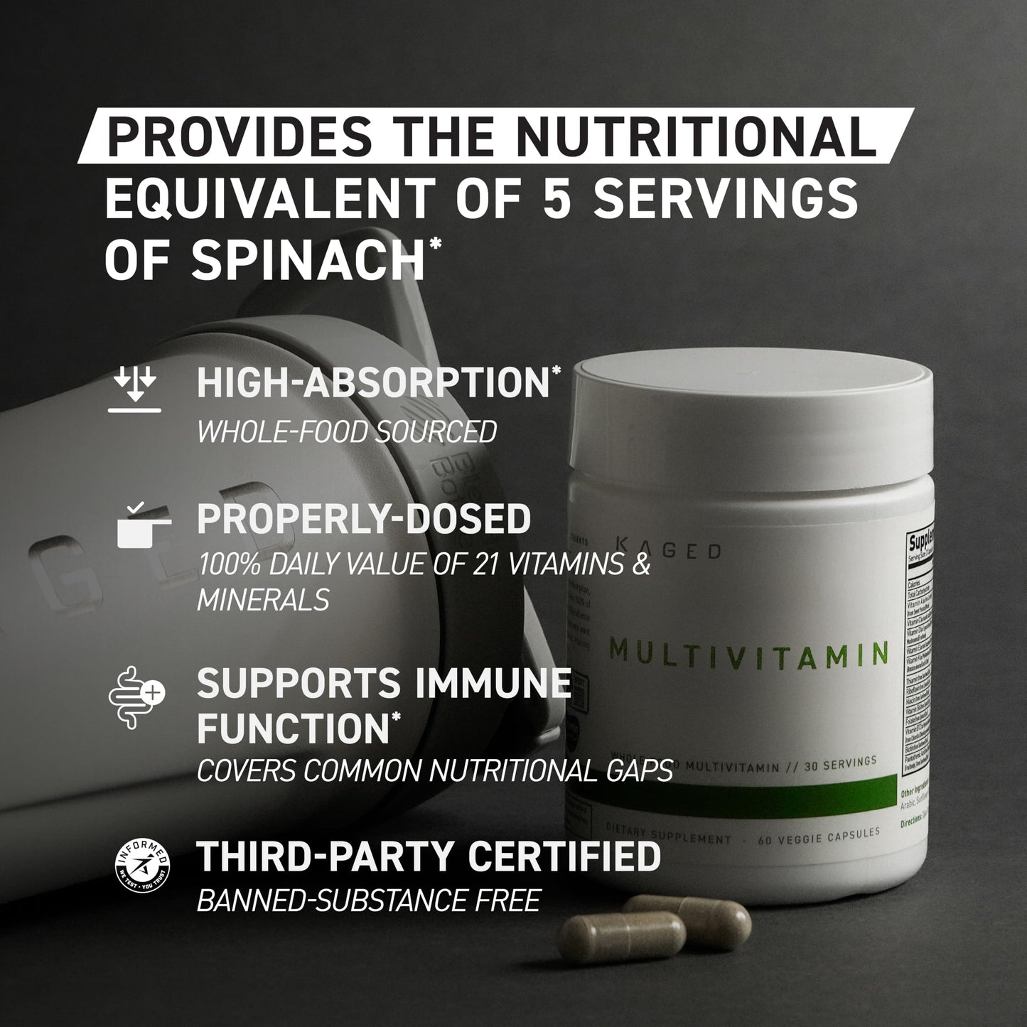 Kaged Whole Food Multivitamin – Organic Plant-Based Vegan, 60 Servings